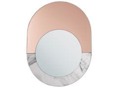 Beliani Nástěnné zrcadlo oválné 65 x 50 cm růžovo zlaté / bílý mramor RETY