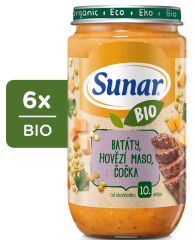 Sunar BIO příkrm Batáty, hovězí maso, čočka 6x235g (CZ-BIO-003)