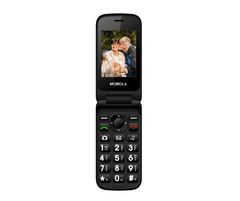 MB610 Senior Flip, mobilní véčkový telefon pro seniory, SOS tlačítko, 2 obrazovky, nabíjecí stojánek, černý