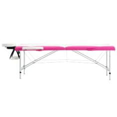 Vidaxl Skládací masážní stůl se 2 zónami hliník bílo-růžový