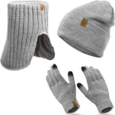 NANDY Pánský teplý zimní set - rukavice + rolák + čepice - světle šedá