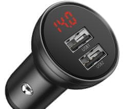 BASEUS Digital Display set duálního adaptéru do automobilu 2* USB-A a opleteného kabelu 3v1 4,8A TZCCBX-0G, černá
