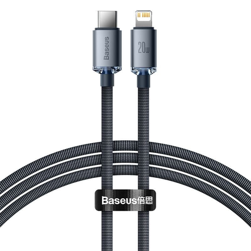 BASEUS Crystal Shine Series nabíjecí / datový kabel USB-C / Lightning 20W 1,2m CAJY000201, černá