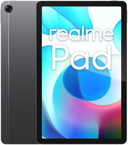 tablet Realme Pad, 6GB/128GB, Wi-Fi 5 moderní povrchová úprava vysoký výkon procesor výdrž 12 h na nabití 7100mAh baterie kvalitní IPS dotykový displej s 2K rozlišením režim snížení modrého světla 4GB RAM 64GB vnitřní paměť os android 11 8mpx zadní kamera s automatickým zaostřováním gps modul usb-c port Bluetooth 5.0 WiFi 5 odemknutí pomocí obličeje výkonný tablet ochrana zraku výkonná obrazovka multitaskign pracovní tablet Dolby Atmos HiRes Audio