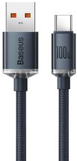 BASEUS Crystal Shine Series nabíjecí / datový kabel USB-A / USB-C 100W 2m CAJY000501, černá
