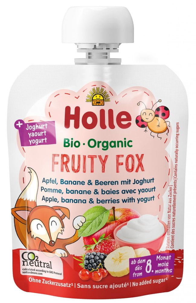 Holle Fruity fox - bio dětské ovocné pyré s jogurtem 85g x 5ks