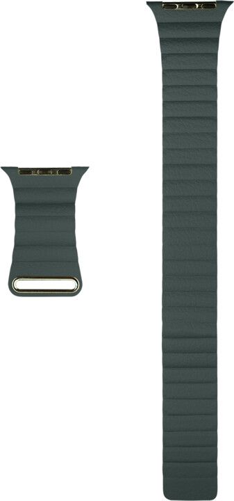 Coteetci Kožený magnetický řemínek Loop Band pro Apple Watch 42/44/45mm, tmavě zelený