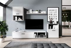 Homlando Sestava obývacího nábytku HALO Obývací stěny: TV skříňka, police, závěsná skříňka, stojací skříňka, bílá mat