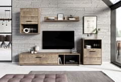 Homlando Sestava obývacího nábytku HALO Obývací stěny: TV skříňka, police, závěsná skříňka, stojací skříňka, dub pískový