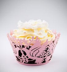 Paris Dekorace Košíčky na cupcake růžové holubice, 12 ks