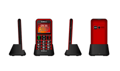 MB700 Senior, mobilní telefon pro seniory, SOS tlačítko, 2 SIM, nabíjecí stojánek, červený