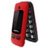MB610 Senior Flip, mobilní véčkový telefon pro seniory, SOS tlačítko, 2 obrazovky, nabíjecí stojánek, červený