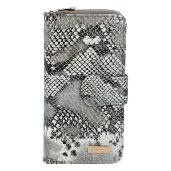 Patrizia Pepe Dámská kožená lakovaná peněženka s bočním zipem Lozán, šedá vzor