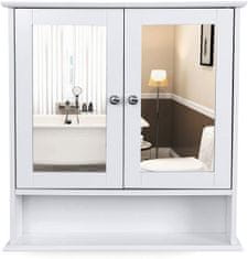 Songmics VASAGLE, Koupelnová skříňka se zrcadlem 56,5x13x58,5 cm | bílá