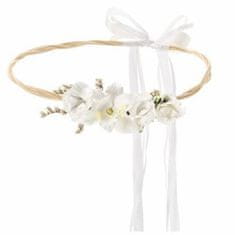 PartyDeco Svatební věneček do vlasů květinový bílý 18 cm