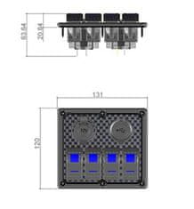 Stualarm Panel s 4x spínači Rocker, CL + USB zásuvka, 12/24V (47151)