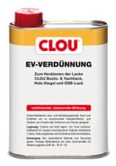 Clou EV-Verdünnung, odaromatizované ředidlo k ředění jednosložkových uretanalkydových laků, k odmašťování dřevěných ploch před renovací, odstraňování skvrn, k čištění nářadí také od oleje a vosku, 250 ml