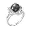 Stříbrný prsten Laguna s pravou přírodní černou perlou LPS0044B (Obvod 56 mm)