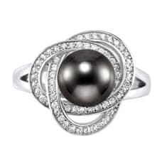 Silvego Stříbrný prsten Laguna s pravou přírodní černou perlou LPS0044B (Obvod 56 mm)