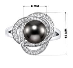 Silvego Stříbrný prsten Laguna s pravou přírodní černou perlou LPS0044B (Obvod 56 mm)