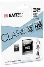 Emtec Paměťová karta "Classic", microSDHC, 32GB, CL10, 20/12 MB/s, adaptér, ECMSDM32GHC10CG