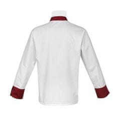 M&C - Modern Company Bílá kuchařská blůza s bordó manžetami, dlouhý rukáv, kočičí stelivo - XL