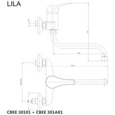 Mereo Lila dřezová baterie nástěnná 100 mm s ramínkem CBEE301A01 - Mereo