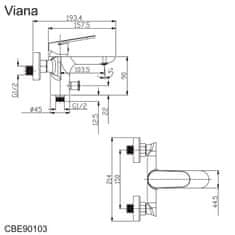 Mereo Viana vanová baterie nástěnná 150 mm bez příslušenství CBE90103 - Mereo