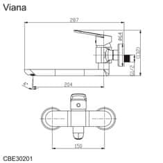 Mereo Viana dřezová baterie nástěnná 150 mm s ramínkem plochým rovným 200 mm CBE30201 - Mereo