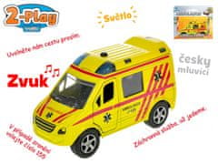 Kids Globe Traffic ambulance 11 cm zpětný chod na baterie česky mluvící se světlem v krabičce