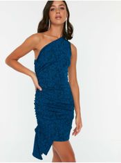 Trendyol Tmavě modré dámské vzorované pouzdrové šaty s nařasením Trendyol M