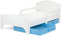Leomark Bílá postel pro děti se šuplíky a matrací 140/70 - SMART - modré šuplíky 160000.nsz