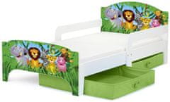 Leomark Bílá postel pro děti se šuplíky a matrací 140/70 - SMART - Zvířatka + zelené šuplíky 160000B.zsz