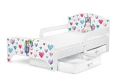 Leomark Bílá postel pro děti se šuplíky a matrací 140/70 - SMART - Jednorožec + bílé šuplíky 160000UC.bsz
