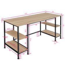 tectake Počítačový stůl Stoke 137x55x75cm - Industrial světlé dřevo, dub Sonoma