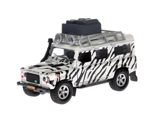 Kids Globe Auto Land Rover safari 14 cm kov na zpětný chod na baterie se světlem a zvukem v krabičce