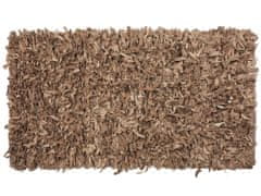Beliani Béžový shaggy kožený koberec 80x150 cm MUT