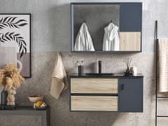 Beliani Sada koupelnového nábytku se zrcadlovou skříňkou 100 cm světlé dřevo / šedá TERUEL