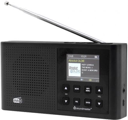  moderný rádioprijímač soundmaster DAB165SW dobrý zvuk fm dab plus tuner napájanie z batérie podsvietený displej slúchadlový výstup funkcia sleep stmievač displeja