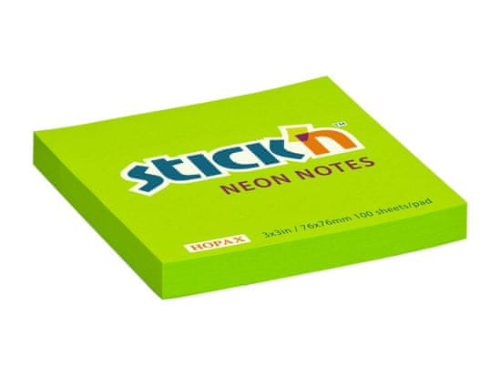 HOPAX Samolepící bloček Stick'n 21167 | 76x76 mm, 100 lístků, neonově zelená