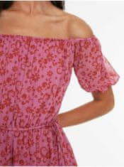 Trendyol Růžové dámské vzorované krátké šaty s odhalenými rameny Trendyol L