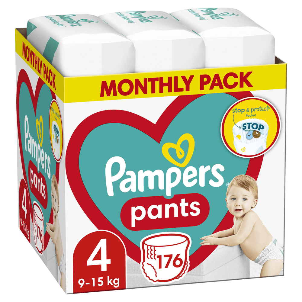 Levně Pampers Pants 4 (9-15 kg) Plenkové kalhotky 176 ks - Měsíční balení
