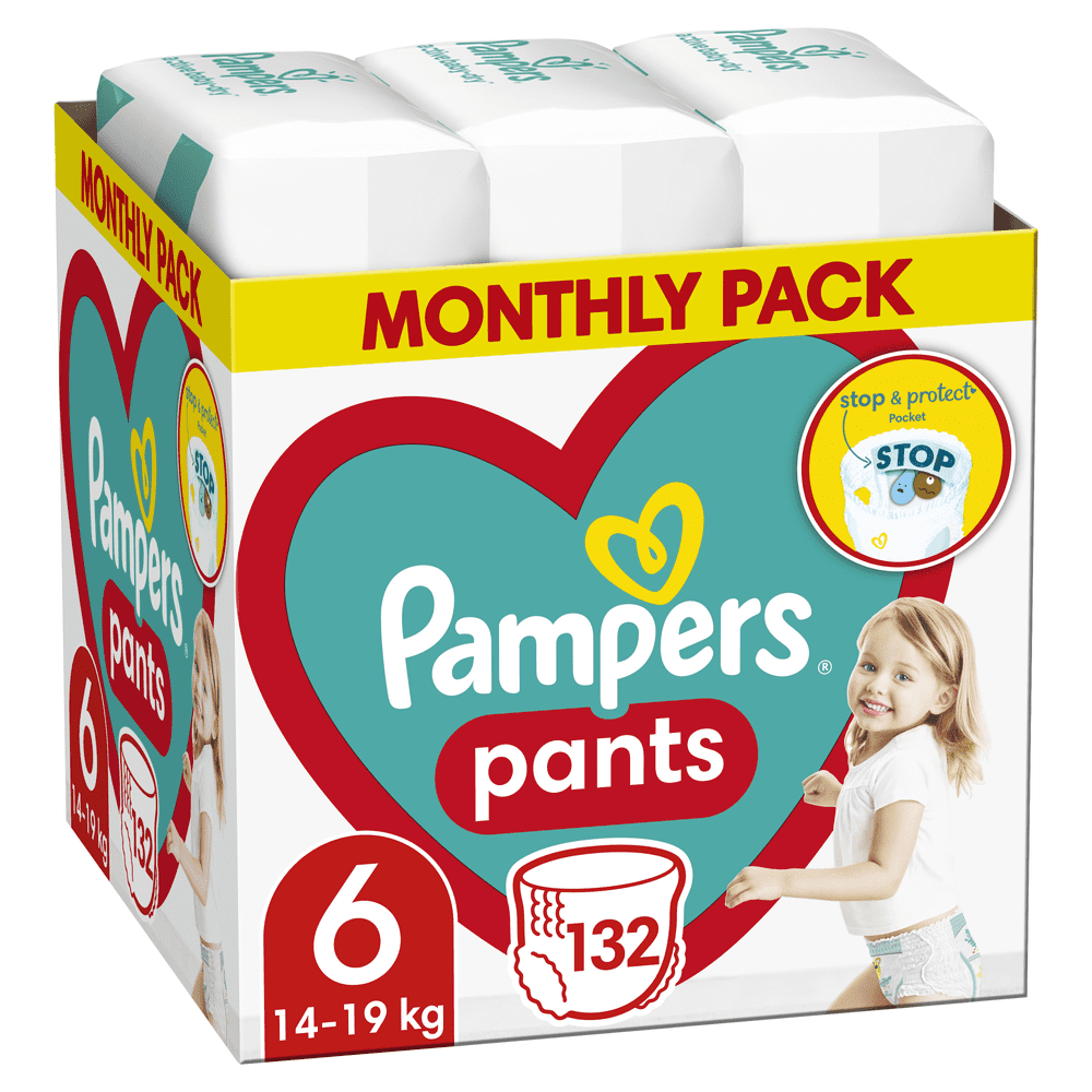 Levně Pampers Plenkové kalhotky Pants 6 (15+ kg) 132 ks - Měsíční balení