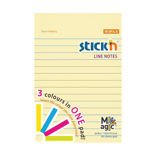 HOPAX Samolepící blok Stick'n 21579 | 101x150 mm, 90 listů, linkovaný papír, 3 pastelové barvy