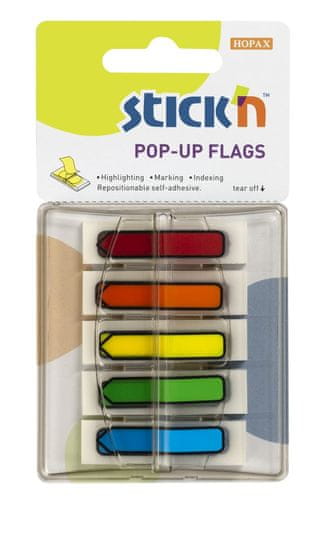 HOPAX Samolepící šipky Pop-Up Stick'n 26003 | 45x12 mm, 5x30 lístků, 5 barev