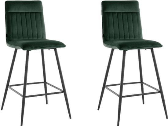 Danish Style Barová židle Zelta (SADA 2 ks), samet, tmavě zelená