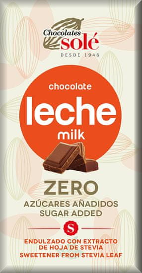 SOLÉ Mléčná čokoláda se stévií bez cukru 100 g