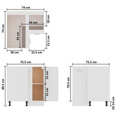 Greatstore Spodní rohová skříňka bílá s leskem 75,5x75,5x80,5 dřevotříska