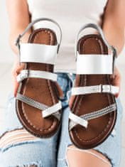 Amiatex Moderní bílé sandály dámské bez podpatku, bílé, 36
