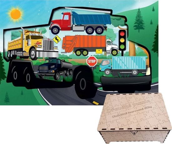 Falixen Dřevěné puzzle Nákladní auta XL 389 dílků v dárkové krabičce